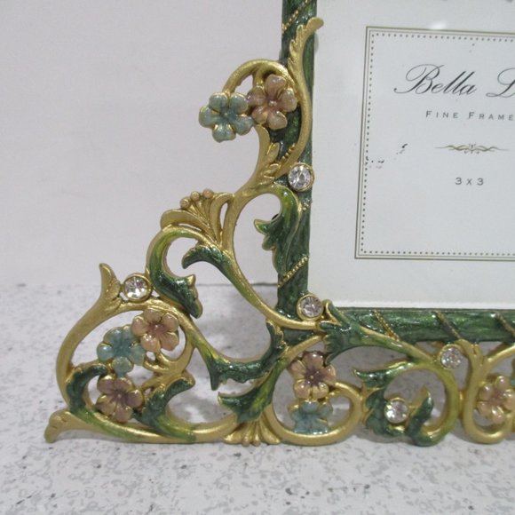 *Bella Lux Green Gold Floral Rhinestone Embellished Table Top Picture Frame - Picture 3 of 5